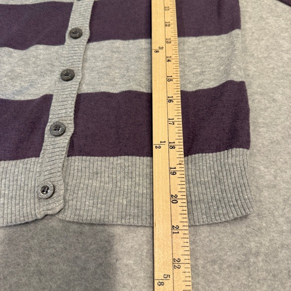 Vintage Y2K AEO Striped Cardigan Sweater Women's M Purple Gray Elbow Patch‎ - Picture 12 of 15
